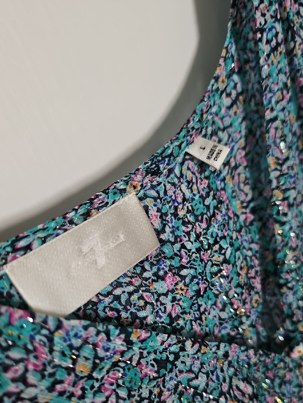 7 For All Mankind - Short Teal Floral Long Sleeve Midi Dress - Picture 4 of 8